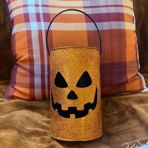 NWT METAL OBLONG SPARKLY JACK O LANTERN BUCKET